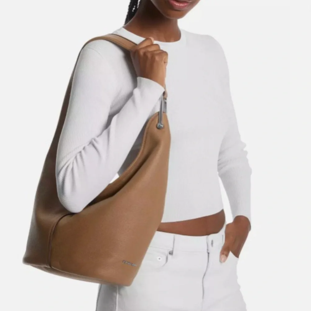 Michael Kors Sonny Driftwood Leather Hobo Bag with Slouchy Silhouette - Picture 2 of 5